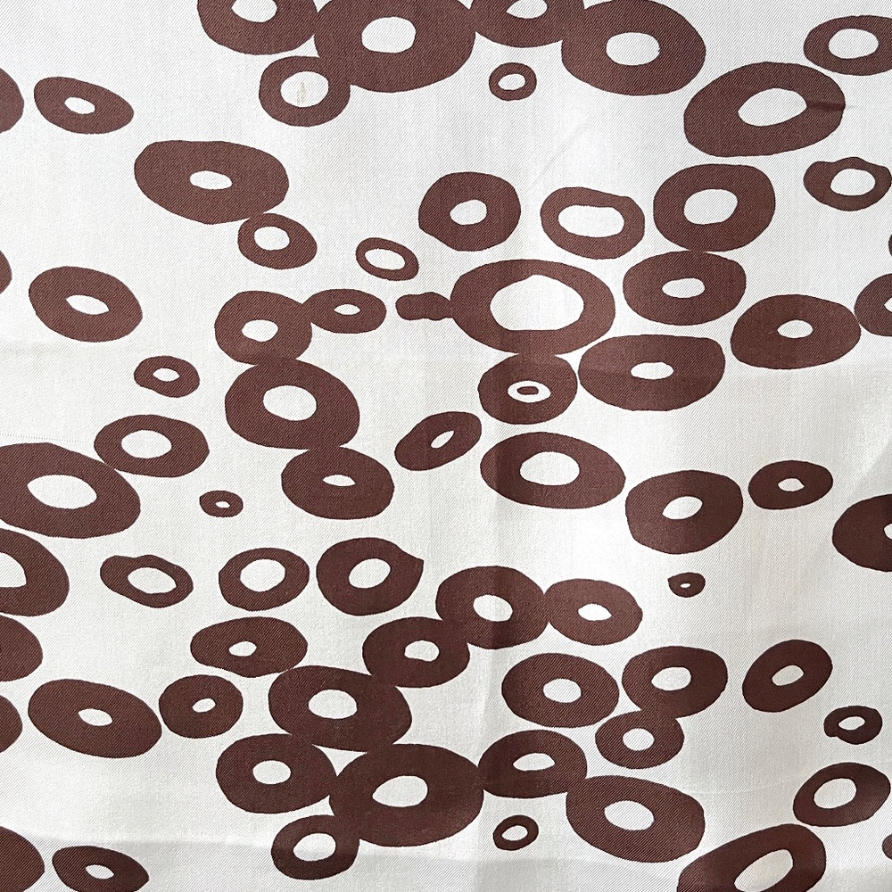Vintage Op Art Rings 45" Long Silk Scarf Brown White Sally Gee Monotone